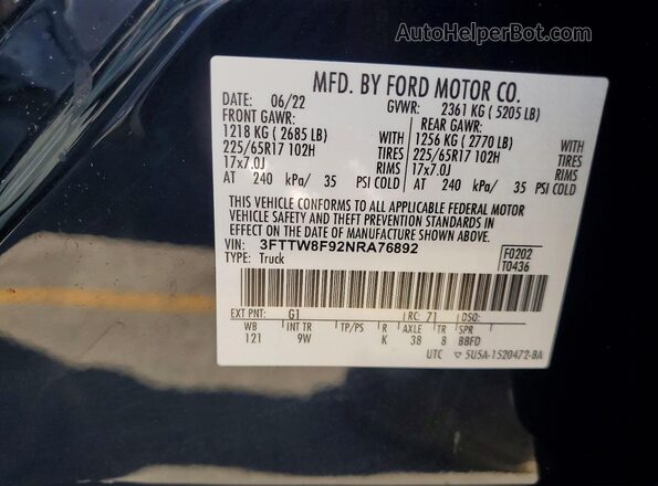 3FTTW8F92NRA76892 2022 FORD MAVERICK Черный Вид подкапотного пространства