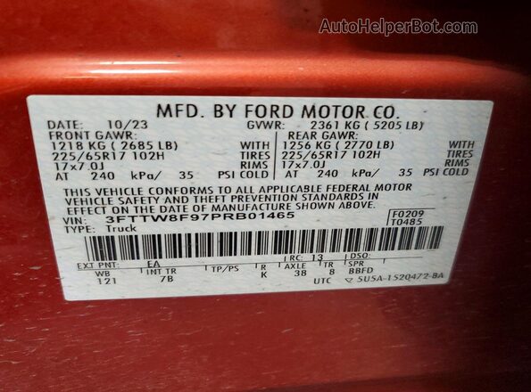 3FTTW8F97PRB01465 2023 FORD MAVERICK Red Вид наклейки з VIN-кодом