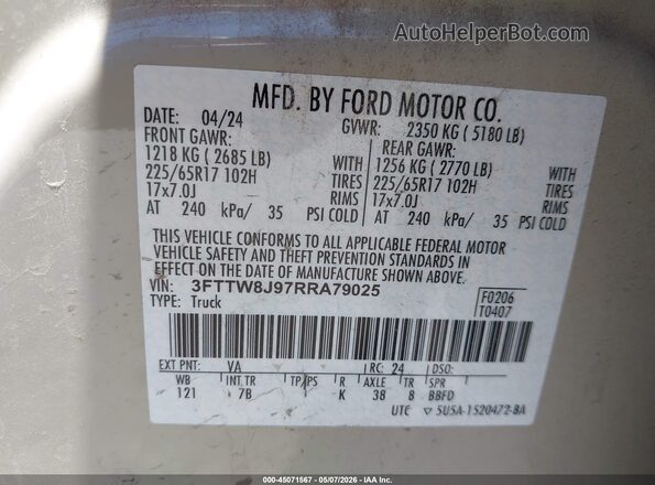 3FTTW8J97RRA79025 2024 FORD MAVERICK Beige Vista del compartimento del motor