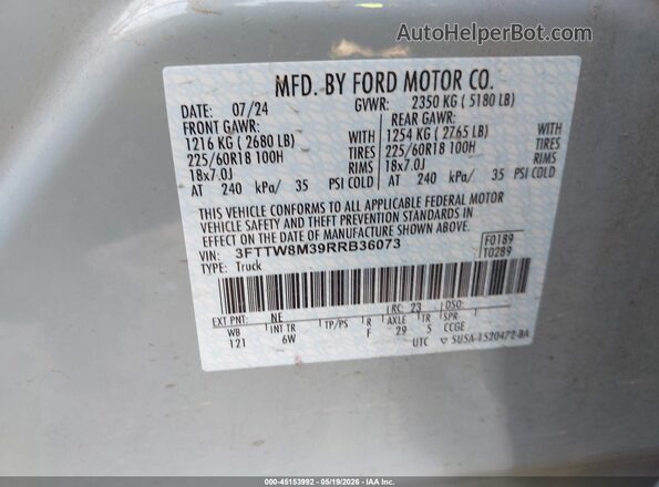 3FTTW8M39RRB36073 2024 FORD MAVERICK Gray Vista del compartimento del motor