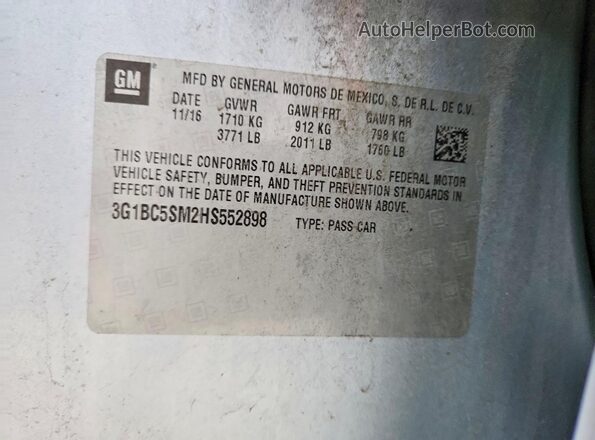 3G1BC5SM2HS552898 2017 CHEVROLET CRUZE Blue Widok komory silnika