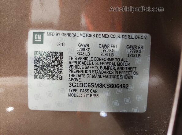 3G1BC6SM8KS606492 2019 CHEVROLET CRUZE Brown Vista del compartimento del motor