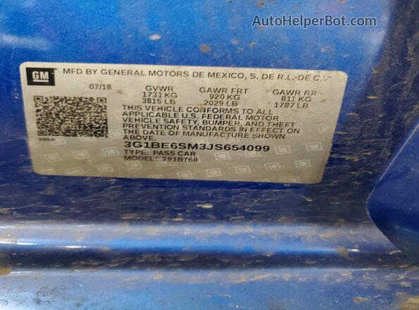 3G1BE6SM3JS654099 2018 CHEVROLET CRUZE Blue Սալոնի 360 աստիճան տեսք