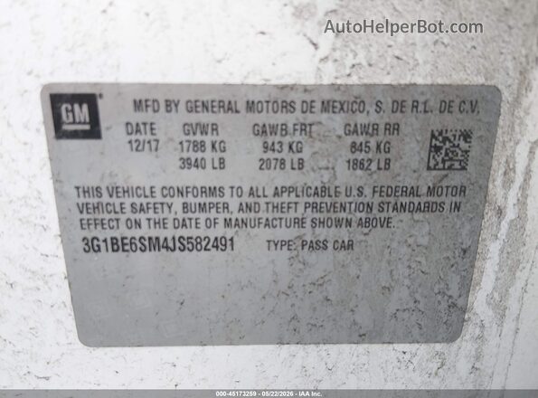 3G1BE6SM4JS582491 2018 CHEVROLET CRUZE White Вид підкапотного простору