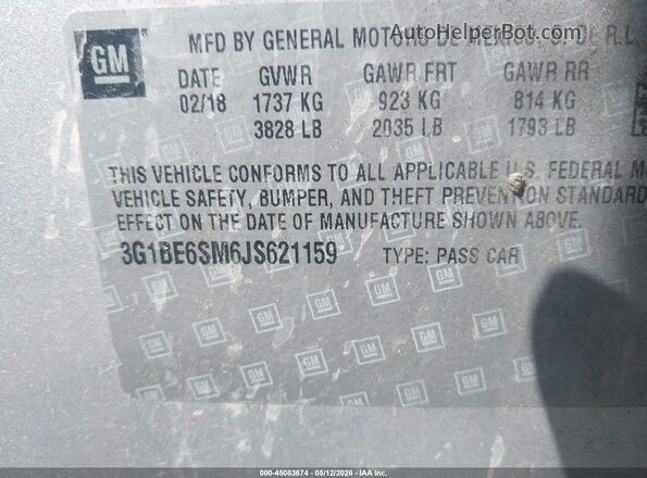 3G1BE6SM6JS621159 2018 CHEVROLET CRUZE Silver Widok komory silnika