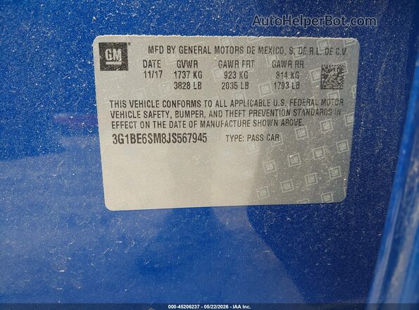 3G1BE6SM8JS567945 2018 CHEVROLET CRUZE Blue Engine compartment view