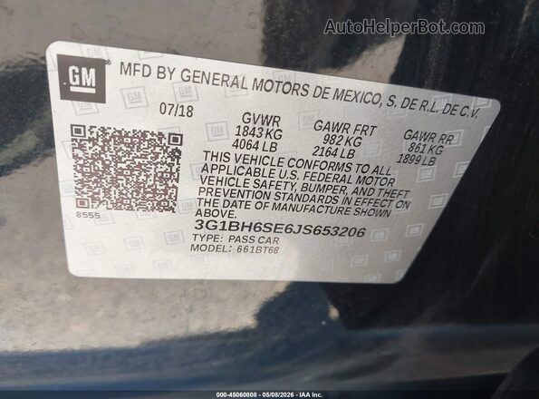 3G1BH6SE6JS653206 2018 CHEVROLET CRUZE Черный Вид подкапотного пространства