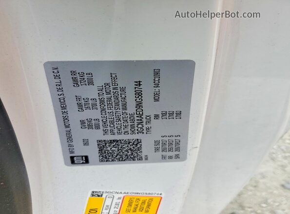 3GCNAAED9NG580744 2022 CHEVROLET SILVERADO White Widok naklejki z numerem VIN