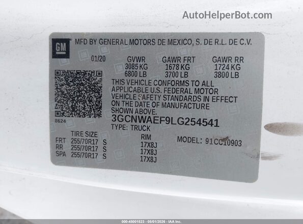 3GCNWAEF9LG254541 2020 CHEVROLET SILVERADO White Engine compartment view