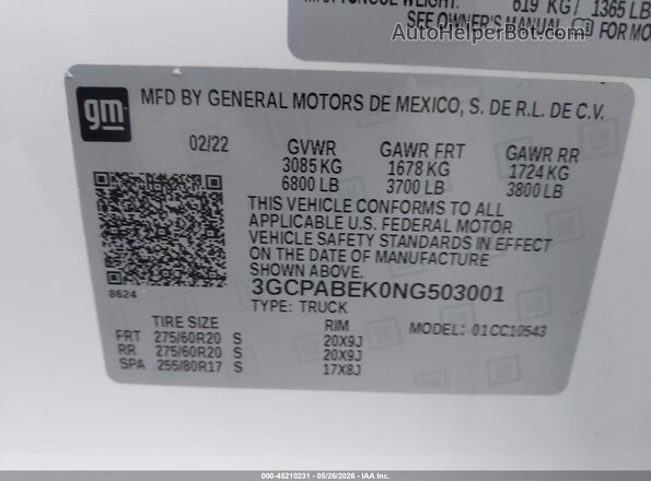 3GCPABEK0NG503001 2022 CHEVROLET SILVERADO Белый Вид подкапотного пространства