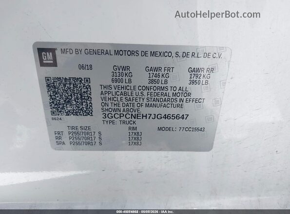 3GCPCNEH7JG465647 2018 CHEVROLET SILVERADO Белый Вид подкапотного пространства