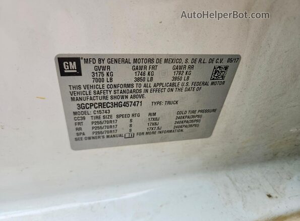 3GCPCREC3HG457471 2017 CHEVROLET SILVERADO White Widok komory silnika