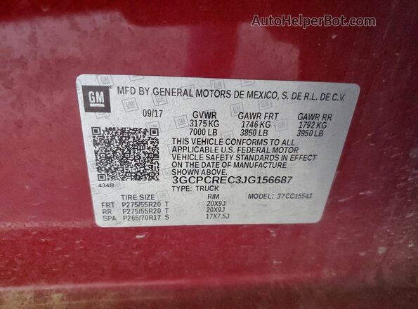 3GCPCREC3JG156687 2018 CHEVROLET SILVERADO Maroon VIN կոդի պիտակի տեսք