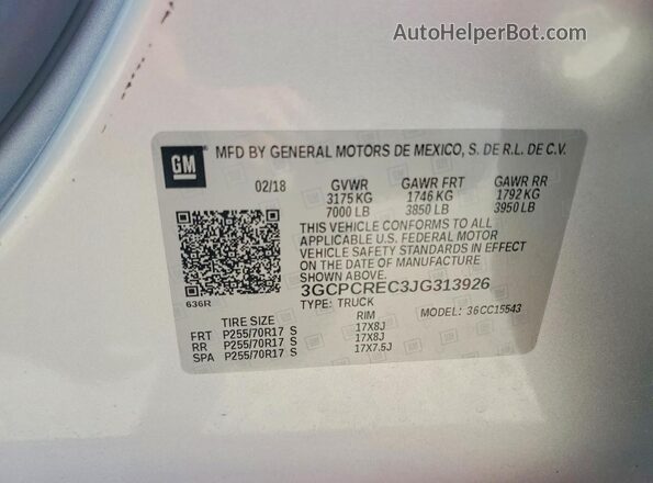 3GCPCREC3JG313926 2018 CHEVROLET SILVERADO Серебряный Вид подкапотного пространства