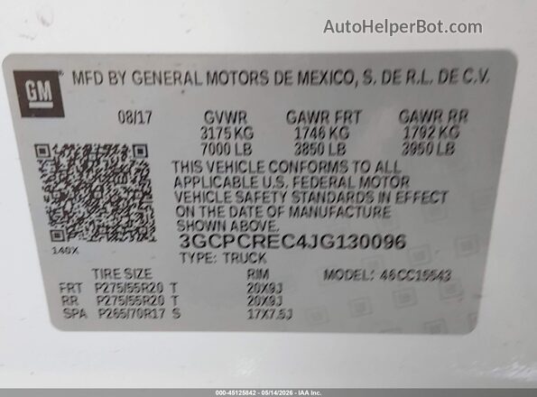 3GCPCREC4JG130096 2018 CHEVROLET SILVERADO White Widok komory silnika