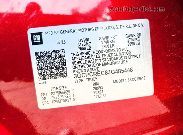 3GCPCREC8JG485448 2018 CHEVROLET SILVERADO Красный Вид подкапотного пространства