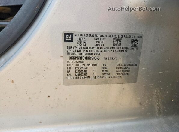 3GCPCREC9HG223366 2017 CHEVROLET SILVERADO Серебряный Вид наклейки с VIN-кодом