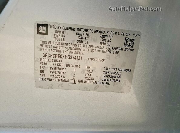 3GCPCRECXHG374121 2017 CHEVROLET SILVERADO Серебряный Вид подкапотного пространства
