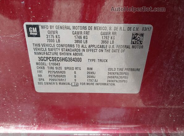 3GCPCSEC6HG384300 2017 CHEVROLET SILVERADO Red Vista del compartimento del motor