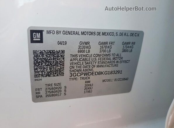 3GCPWDED8KG183291 2019 CHEVROLET SILVERADO White Widok komory silnika