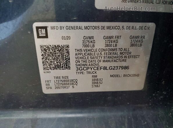 3GCPYCEF8LG237986 2020 CHEVROLET SILVERADO Серый Вид подкапотного пространства
