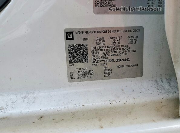 3GCPYFED9LG169441 2020 CHEVROLET SILVERADO Белый Вид наклейки с VIN-кодом