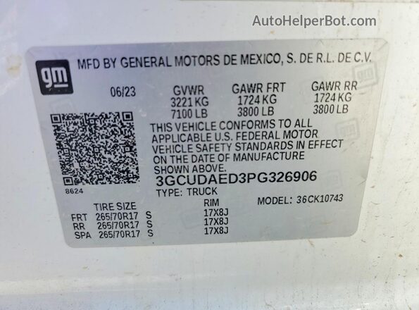 3GCUDAED3PG326906 2023 CHEVROLET 1500 Белый Вид подкапотного пространства