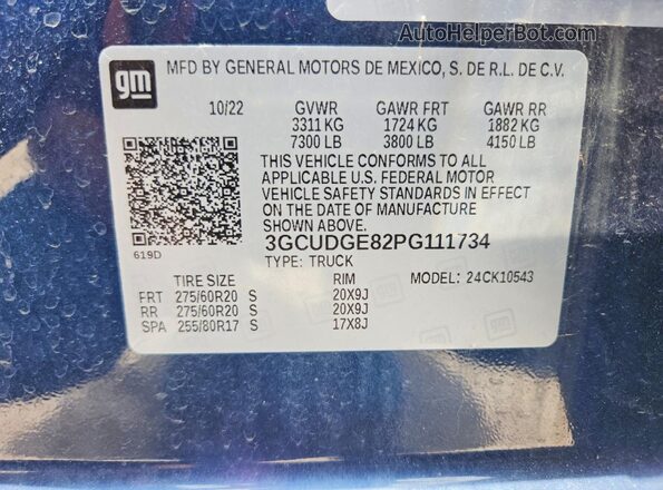 3GCUDGE82PG111734 2023 CHEVROLET SILVERADO Blue Widok komory silnika