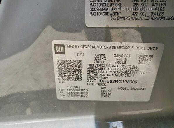 3GCUDHE83RG198309 2024 CHEVROLET SILVERADO Gray Vista del compartimento del motor