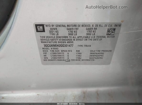 3GCUKNEH2GG301477 2016 CHEVROLET SILVERADO Silver Widok komory silnika