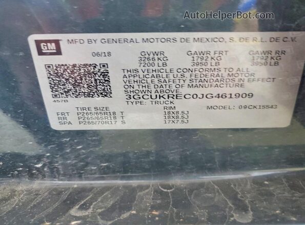 3GCUKREC0JG461909 2018 CHEVROLET SILVERADO Gray ძრავის განყოფილების ხედი