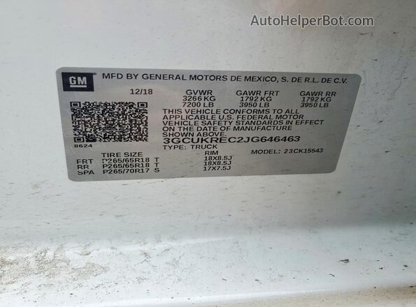 3GCUKREC2JG646463 2018 CHEVROLET SILVERADO White ძრავის განყოფილების ხედი