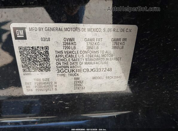 3GCUKREC9JG337248 2018 CHEVROLET SILVERADO Черный Вид подкапотного пространства