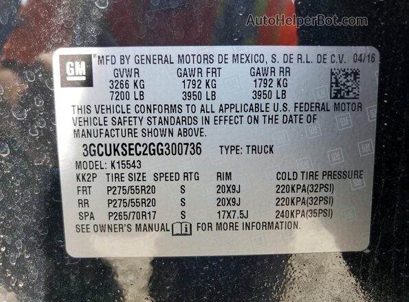 3GCUKSEC2GG300736 2016 CHEVROLET SILVERADO Black Widok komory silnika
