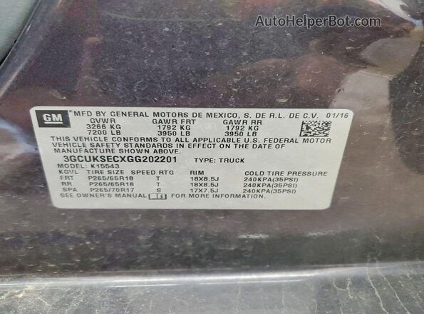 3GCUKSECXGG202201 2016 CHEVROLET SILVERADO Gray Вид підкапотного простору