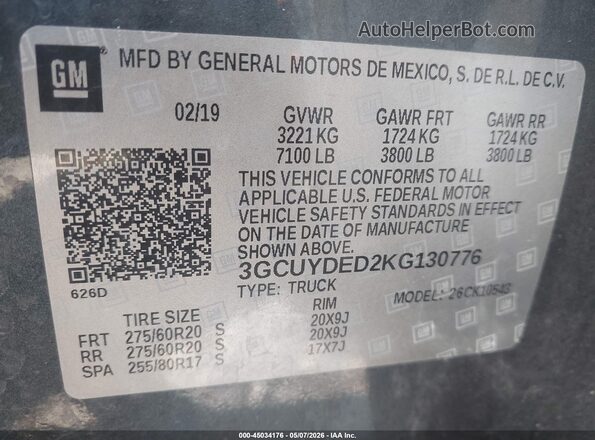 3GCUYDED2KG130776 2019 CHEVROLET SILVERADO Серый Вид подкапотного пространства