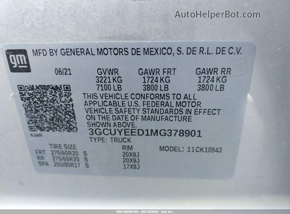 3GCUYEED1MG378901 2021 CHEVROLET SILVERADO Silver Widok komory silnika