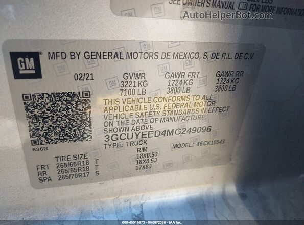 3GCUYEED4MG249096 2021 CHEVROLET SILVERADO Silver Engine compartment view