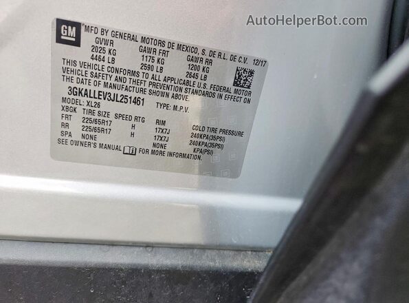 3GKALLEV3JL251461 2018 GMC TERRAIN Серебряный Вид наклейки с VIN-кодом
