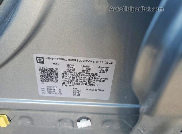 3GKALMEG0SL308160 2025 GMC TERRAIN Gray Панорамний вид салону 360°