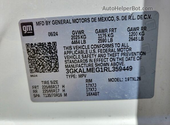3GKALMEG1RL359449 2024 GMC TERRAIN Белый Вид наклейки с VIN-кодом