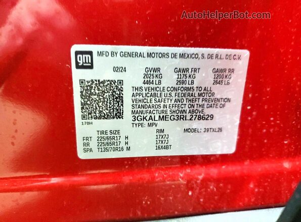3GKALMEG3RL278629 2024 GMC TERRAIN Красный Панорамный вид салона 360°