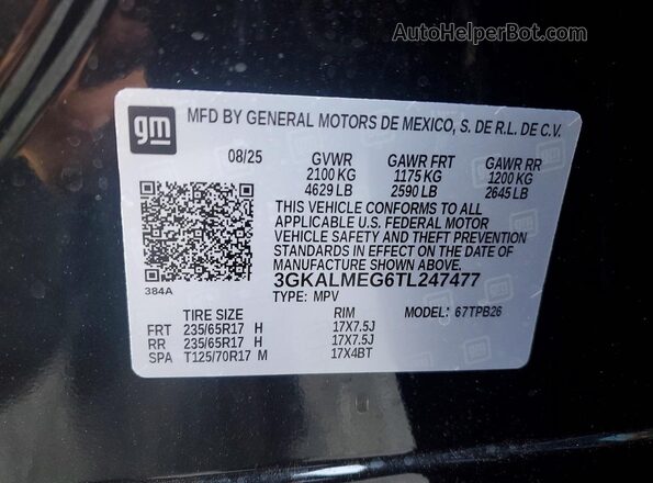 3GKALMEG6TL247477 2026 GMC TERRAIN Black VIN კოდის სტიკერის ხედი