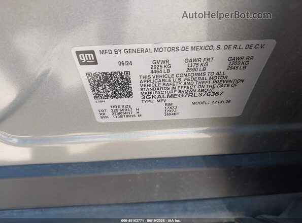 3GKALMEG7RL376367 2024 GMC TERRAIN Gray Շարժիչի բաժամունքի տեսք
