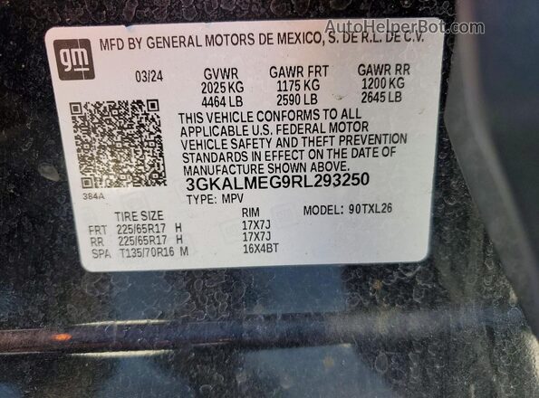 3GKALMEG9RL293250 2024 GMC TERRAIN Black Vista de la etiqueta del VIN
