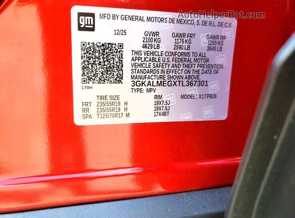3GKALMEGXTL367301 2026 GMC TERRAIN Красный Вид наклейки с VIN-кодом