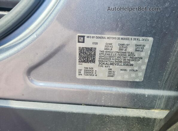 3GKALMEV2LL308189 2020 GMC TERRAIN Gray VIN կոդի պիտակի տեսք