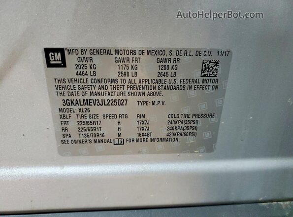 3GKALMEV3JL225027 2018 GMC TERRAIN Серебряный Вид наклейки с VIN-кодом