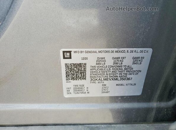 3GKALMEVXML350367 2021 GMC TERRAIN Серый Вид наклейки с VIN-кодом