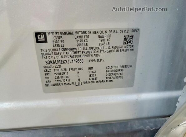 3GKALMEXXJL149680 2018 GMC TERRAIN Silver Вид наклейки з VIN-кодом